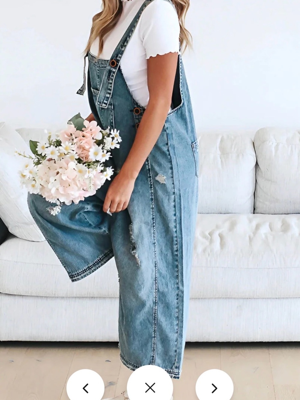 Casual Light Blue Distressed Denim Overalls - Women Jeans - Picture 2 of 9
